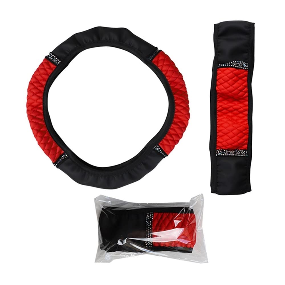 Lenkradhüllen 37-38cm Leder Bestickte Farbe Diamant-besetzte Elastische Lenkradabdeckung Vier Jahreszeiten Universal Auto-Lenkradabdeckung Auto Lenkradabdeckung(Blanc) von AUGUST SNOW