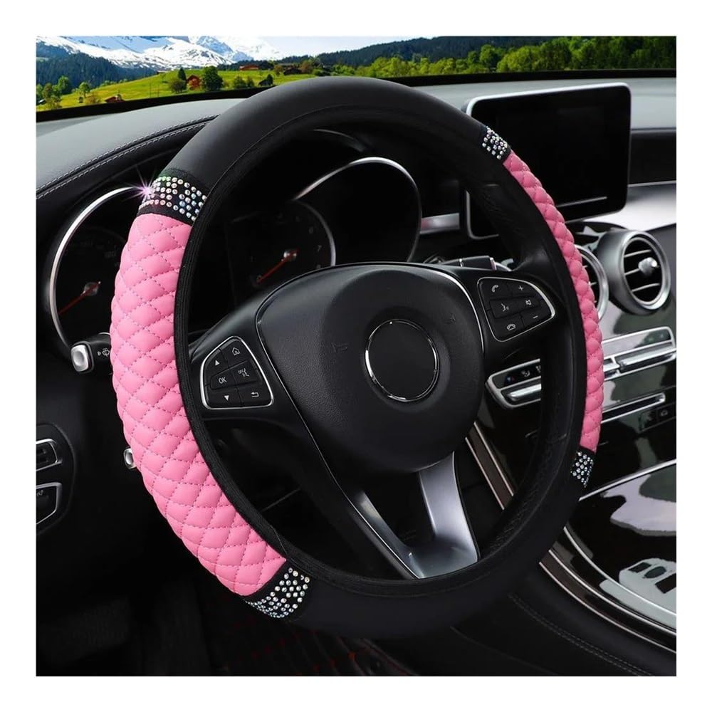 Lenkradhüllen Four Seasons Universeller Auto-Lenkradbezug 37–38 cm Leder Bestickt Mit Diamanten Besetzt Elastischer Lenkradbezug Auto Lenkradabdeckung(5) von AUGUST SNOW