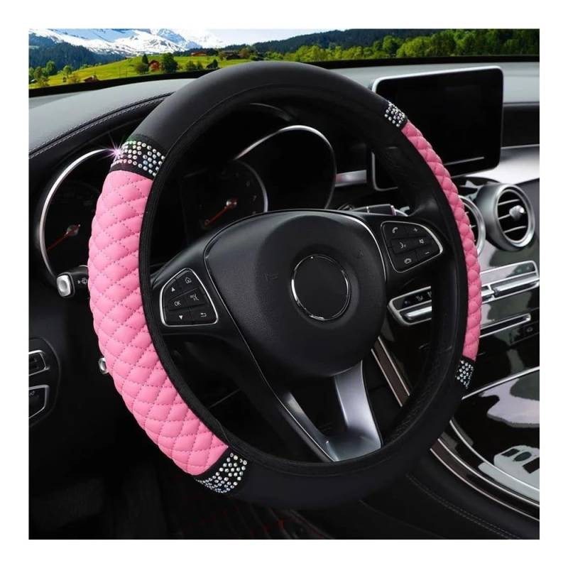 Lenkradhüllen Four Seasons Universeller Auto-Lenkradbezug 37–38 cm Leder Bestickt Mit Diamanten Besetzt Elastischer Lenkradbezug Auto Lenkradabdeckung(5) von AUGUST SNOW