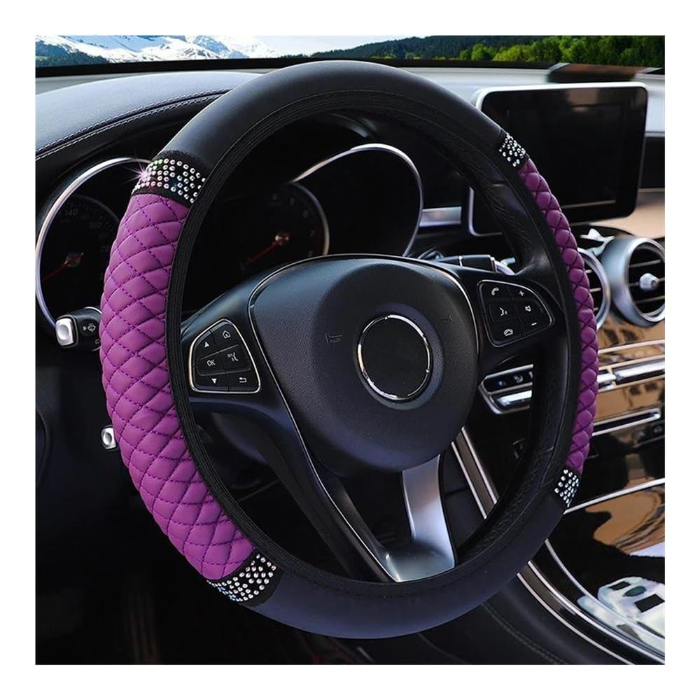 Lenkradhüllen Four Seasons Universeller Auto-Lenkradbezug 37–38 cm Leder Bestickt Mit Diamanten Besetzt Elastischer Lenkradbezug Auto Lenkradabdeckung(6) von AUGUST SNOW