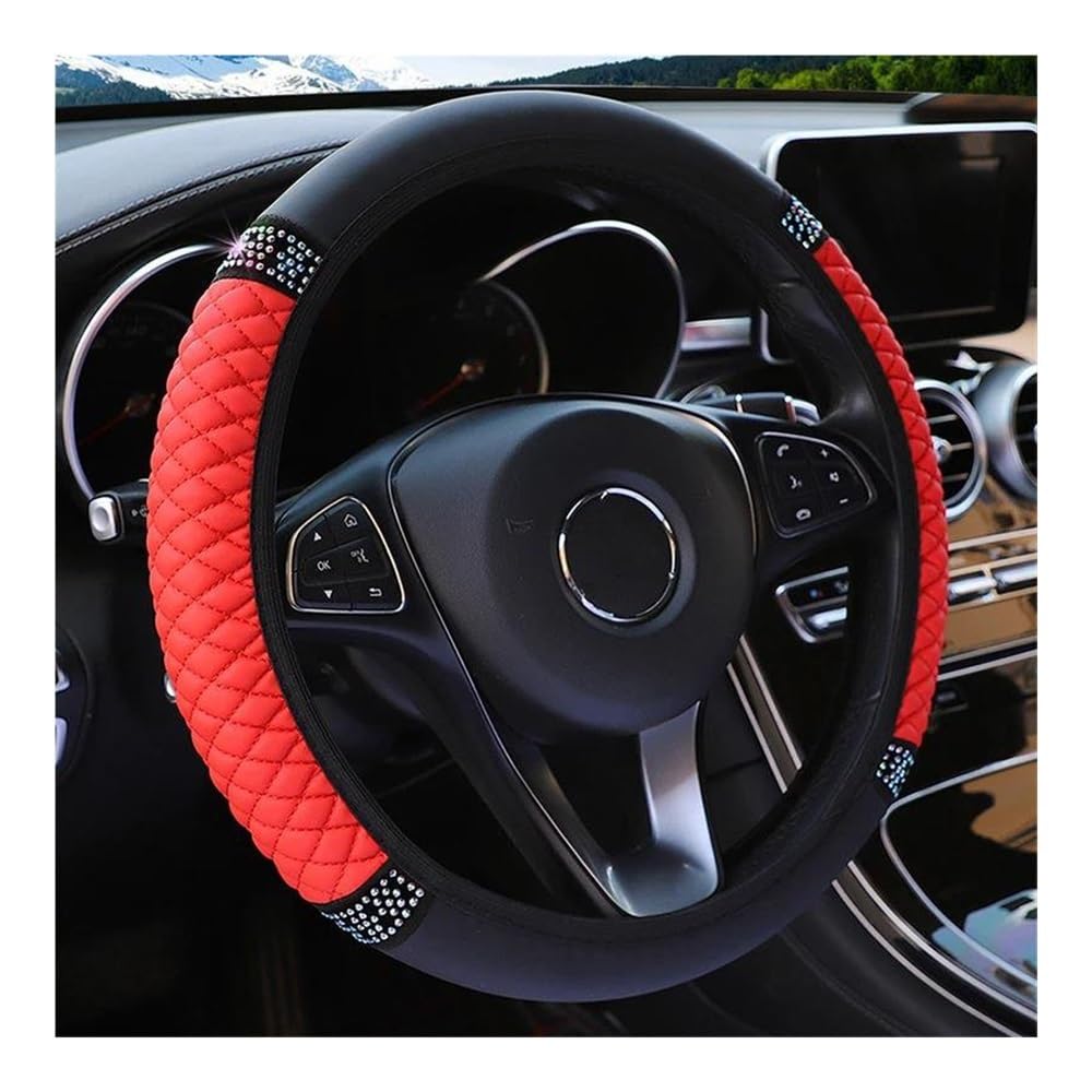 Lenkradhüllen Four Seasons Universeller Auto-Lenkradbezug 37–38 cm Leder Bestickt Mit Diamanten Besetzt Elastischer Lenkradbezug Auto Lenkradabdeckung(7) von AUGUST SNOW