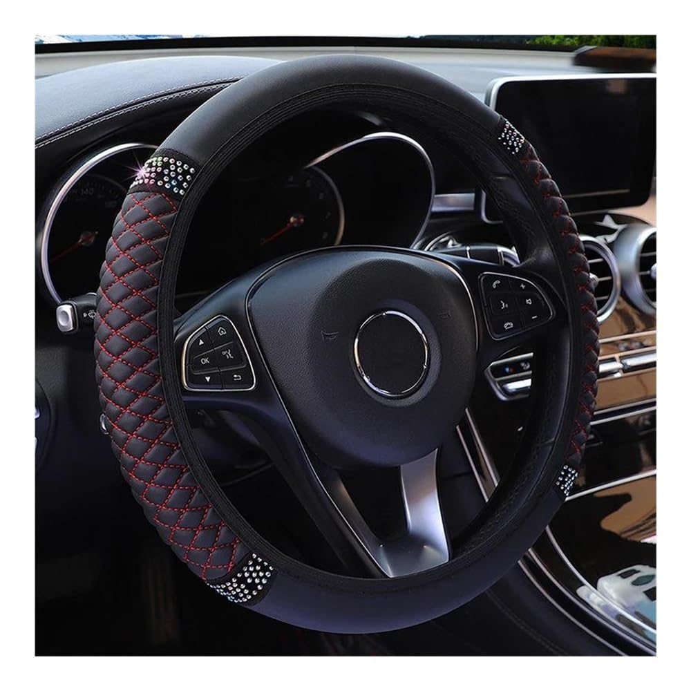Lenkradhüllen Four Seasons Universeller Auto-Lenkradbezug 37–38 cm Leder Bestickt Mit Diamanten Besetzt Elastischer Lenkradbezug Auto Lenkradabdeckung(Blanc) von AUGUST SNOW