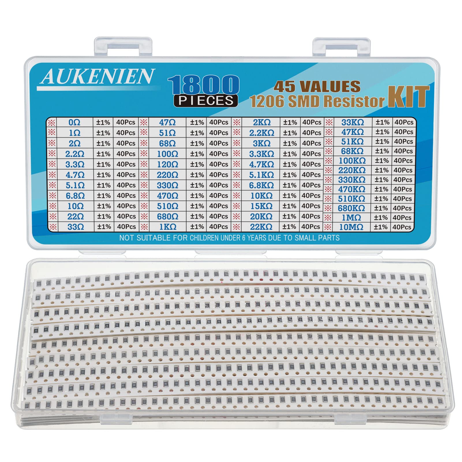 AUKENIEN 1206 SMD Widerstand Sortiment 45 Werte 1800 Stück 0R bis 10M Ohm Resistor 1/4W SMT Widerstände Kit mit ±1% Toleranz AUKENIEN 1206 SMD Widerstand Sortiment 45 Werte 1800 Stück 0R bis 10M Ohm Resistor 1/4W SMT Widerstände Kit mit ±1% Toleranz von AUKENIEN
