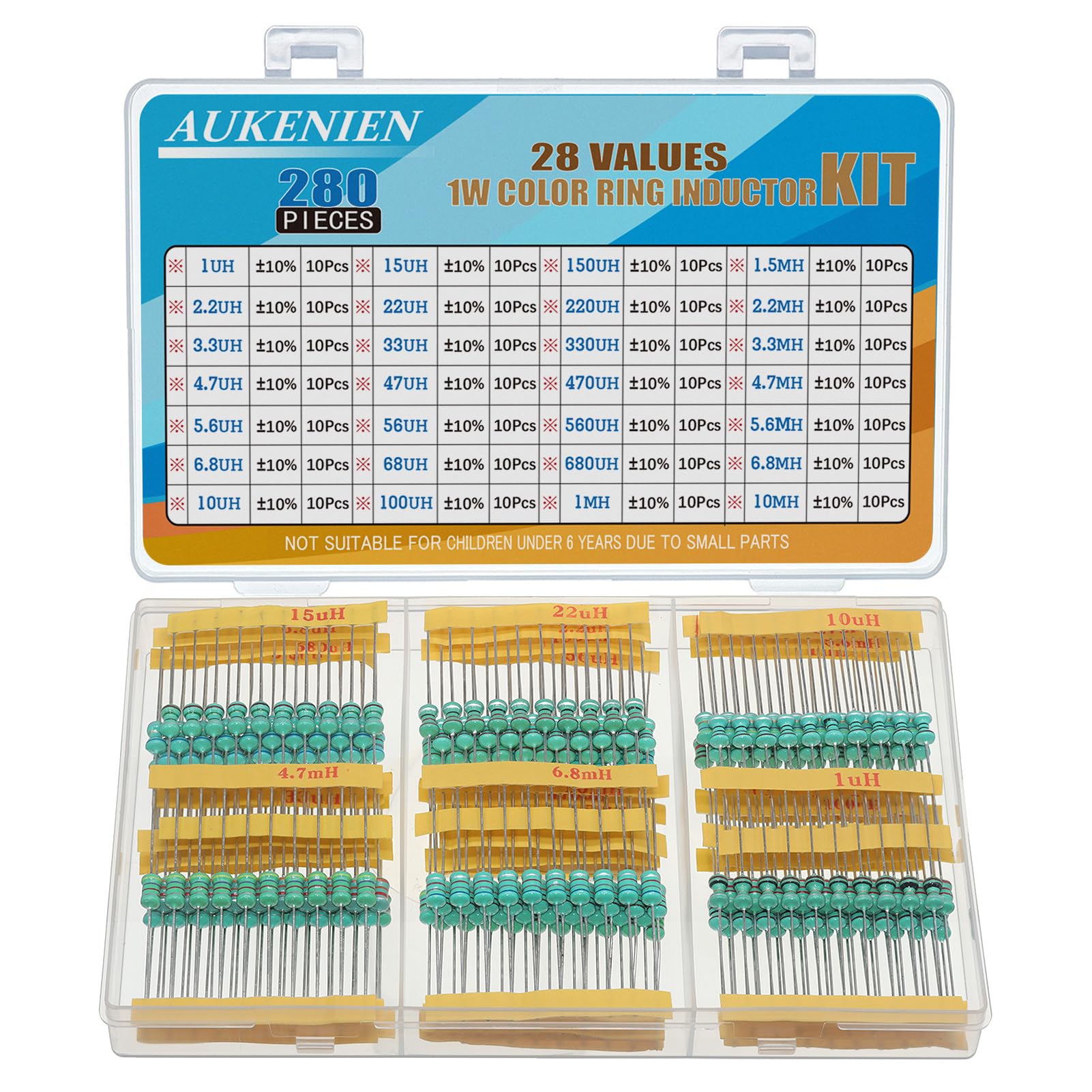 AUKENIEN 1W Farbring Induktoren 28 Werte Induktor Kit 1uH bis 10mH 280 Stück 0510 DIP Farbcode Induktivität 1 Watt Sortiment AUKENIEN 1W Farbring Induktoren 28 Werte Induktor Kit 1uH bis 10mH 280 Stück 0510 DIP Farbcode Induktivität 1 Watt Sortiment von AUKENIEN