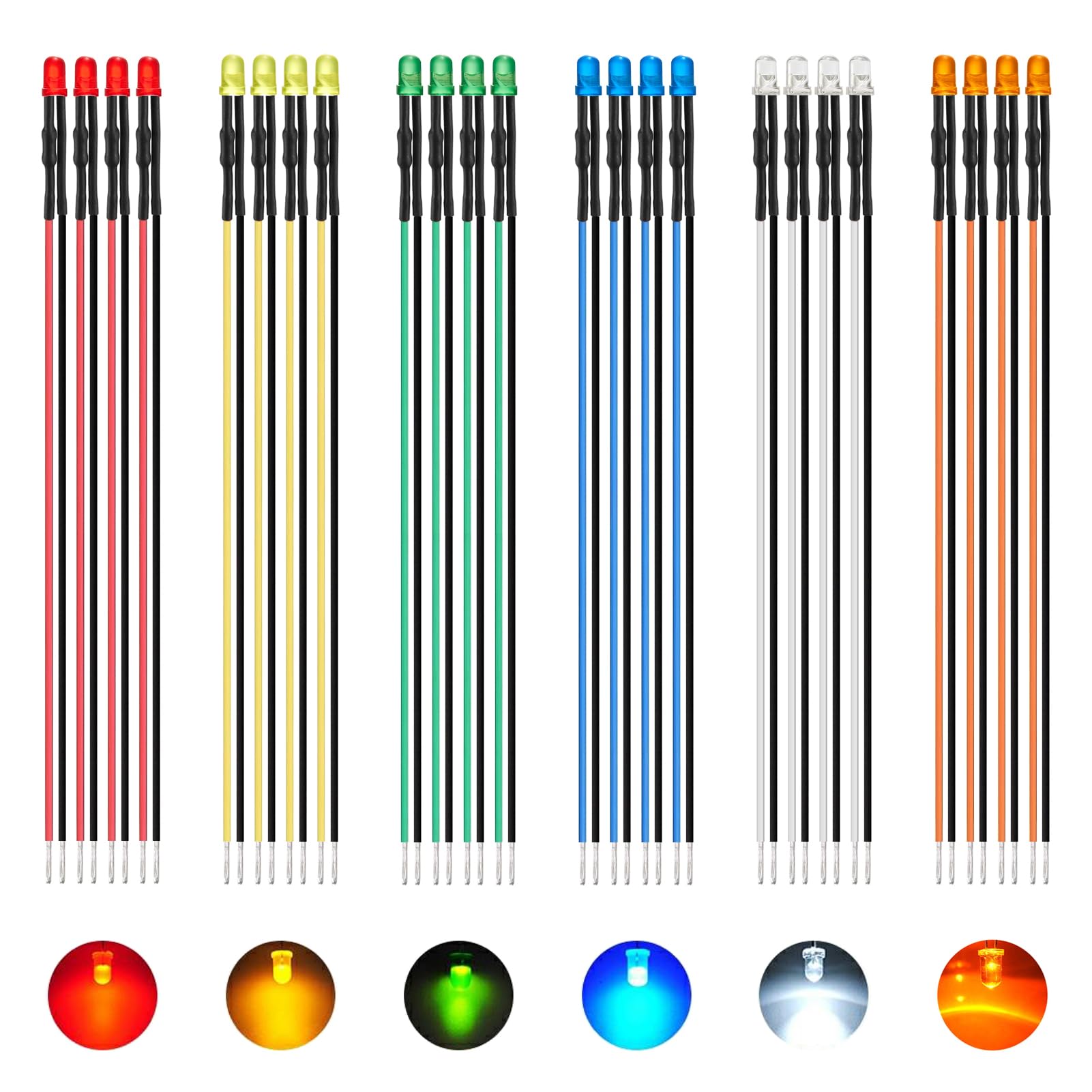 AUKENIEN 60 Stück 3MM 12V Vorverdrahtete LED Leuchtdioden Sortiment Kit 12 Volt Rundkopf Diffus LED Dioden Diodes Licht Leuchtdiode Set 6 Farben Weiß Rot Gelb Grün Blau Orange (10 Stück Jede Farbe) AUKENIEN 60 Stück 3MM 12V Vorverdrahtete LED Leuchtdioden Sortiment Kit 12 Volt Rundkopf Diffus LED Dioden Diodes Licht Leuchtdiode Set 6 Farben Weiß Rot Gelb Grün Blau Orange (10 Stück Jede Farbe) von AUKENIEN