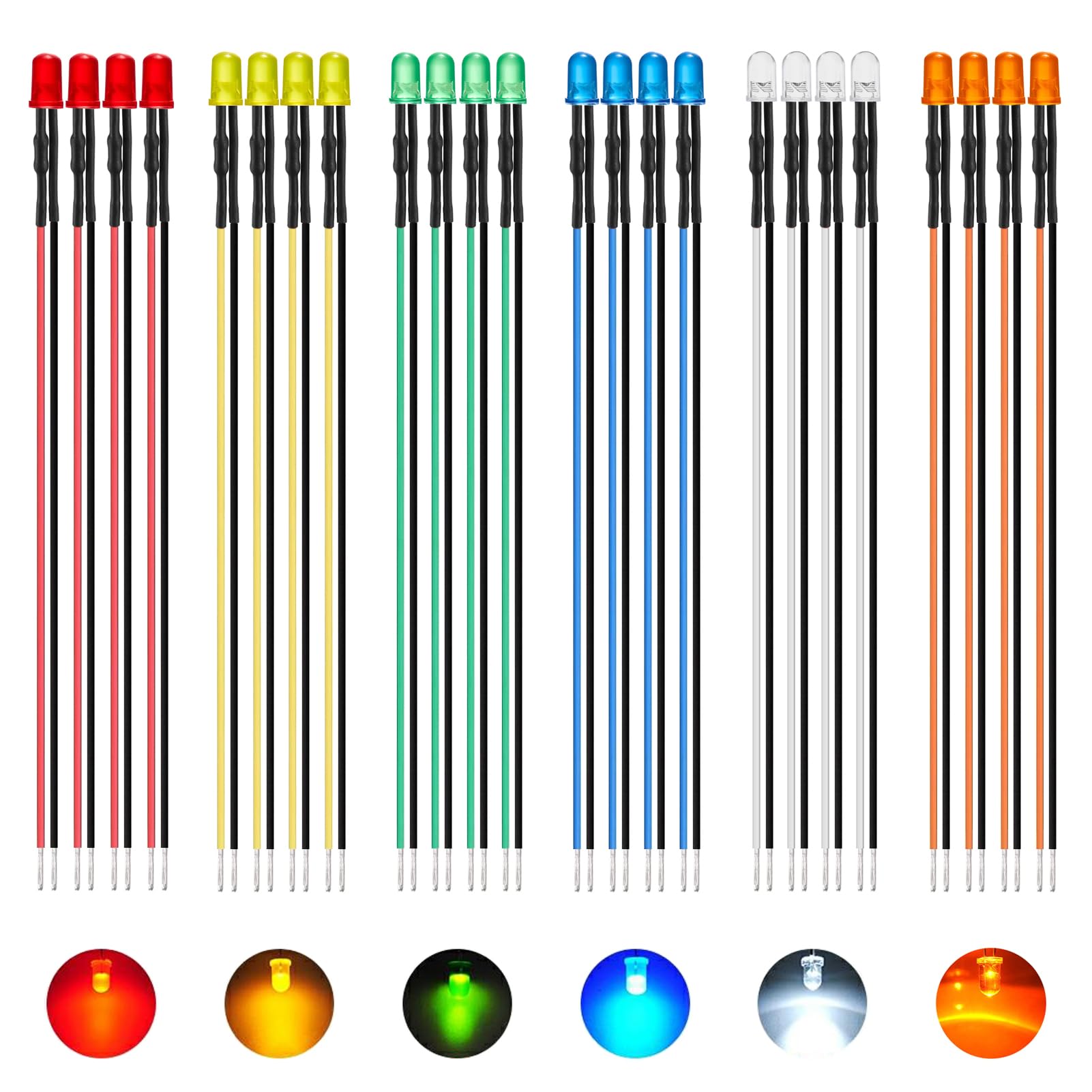 AUKENIEN 60 Stück 5MM 12V Vorverdrahtete LED Leuchtdioden Sortiment Kit 12 Volt Rundkopf Diffus LED Dioden Diodes Licht Leuchtdiode Set 6 Farben Weiß Rot Gelb Grün Blau Orange (10 Stück Jede Farbe) AUKENIEN 60 Stück 5MM 12V Vorverdrahtete LED Leuchtdioden Sortiment Kit 12 Volt Rundkopf Diffus LED Dioden Diodes Licht Leuchtdiode Set 6 Farben Weiß Rot Gelb Grün Blau Orange (10 Stück Jede Farbe) von AUKENIEN