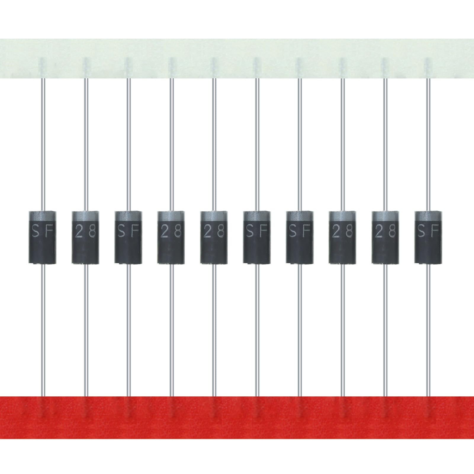 AUKENIEN SF28 Gleichrichterdiode 2A 600V 35ns DO-15 Axial 2 Ampere 600 Volt Elektronische Silicon Fast Recovery Dioden (Packung mit 100 Stück) von AUKENIEN