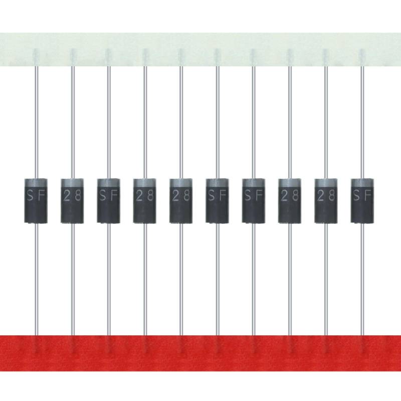 AUKENIEN SF28 Gleichrichterdiode 2A 600V 35ns DO-15 Axial 2 Ampere 600 Volt Elektronische Silicon Fast Recovery Dioden (Packung mit 100 Stück) von AUKENIEN