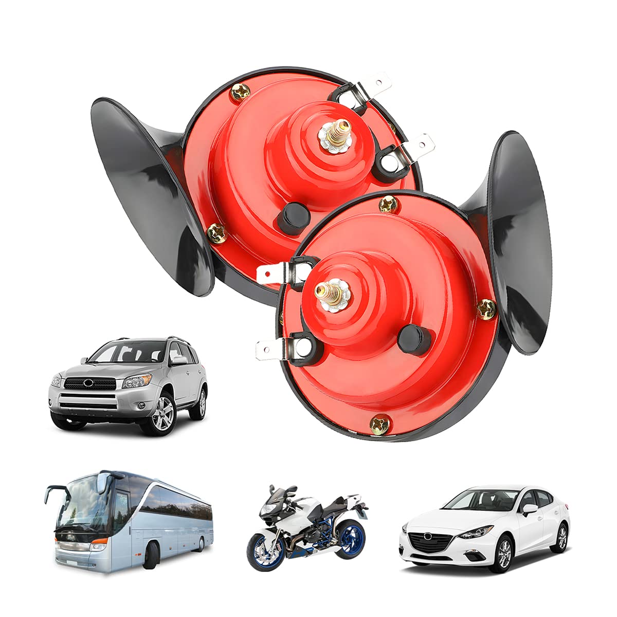 AUKEPO Super laute Zughupen, 12 V, wasserdicht, langlebig, Auto, Luft, elektrisches Schneckenhorn, Raging Sound Horns Ersatzset, Automobilzubehör Universal für Auto, Motorrad, LKW, Fahrrad, Boot (rot) AUKEPO Super laute Zughupen, 12 V, wasserdicht, langlebig, Auto, Luft, elektrisches Schneckenhorn, Raging Sound Horns Ersatzset, Automobilzubehör Universal für Auto, Motorrad, LKW, Fahrrad, Boot (rot) von AUKEPO