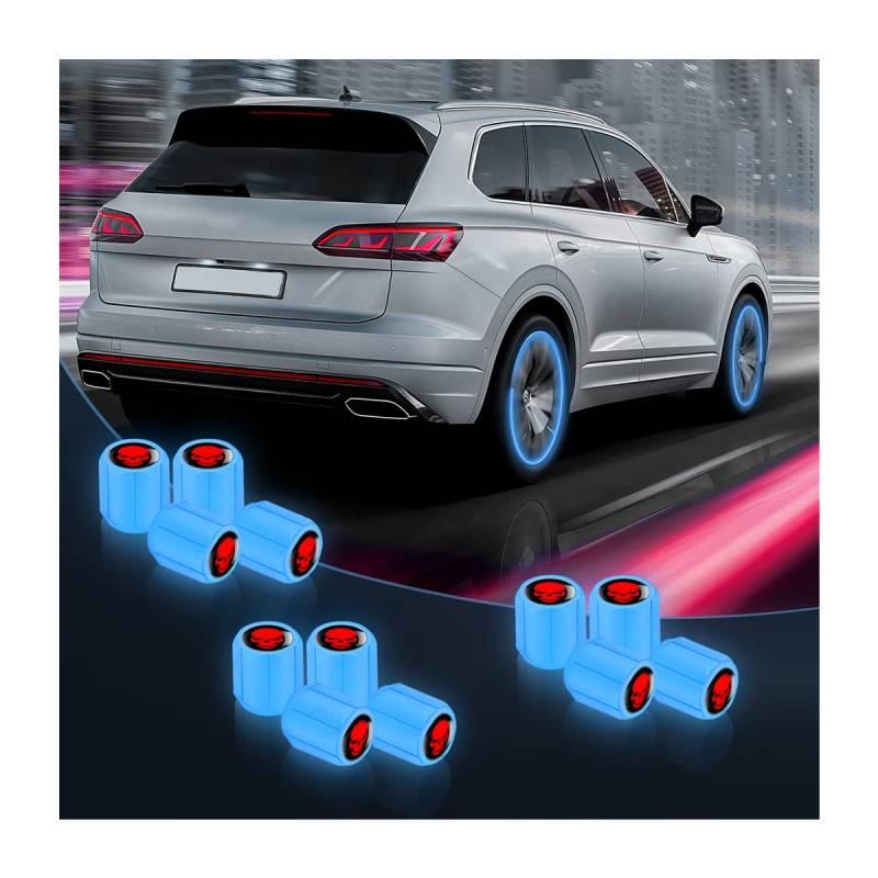 Ventilkappen für Reifen, leuchtende Totenkopf-Reifen, korrosionsbeständig, für Autos, SUV, LKW, Fahrrad, Blau, 12 Stück von AUKEPO