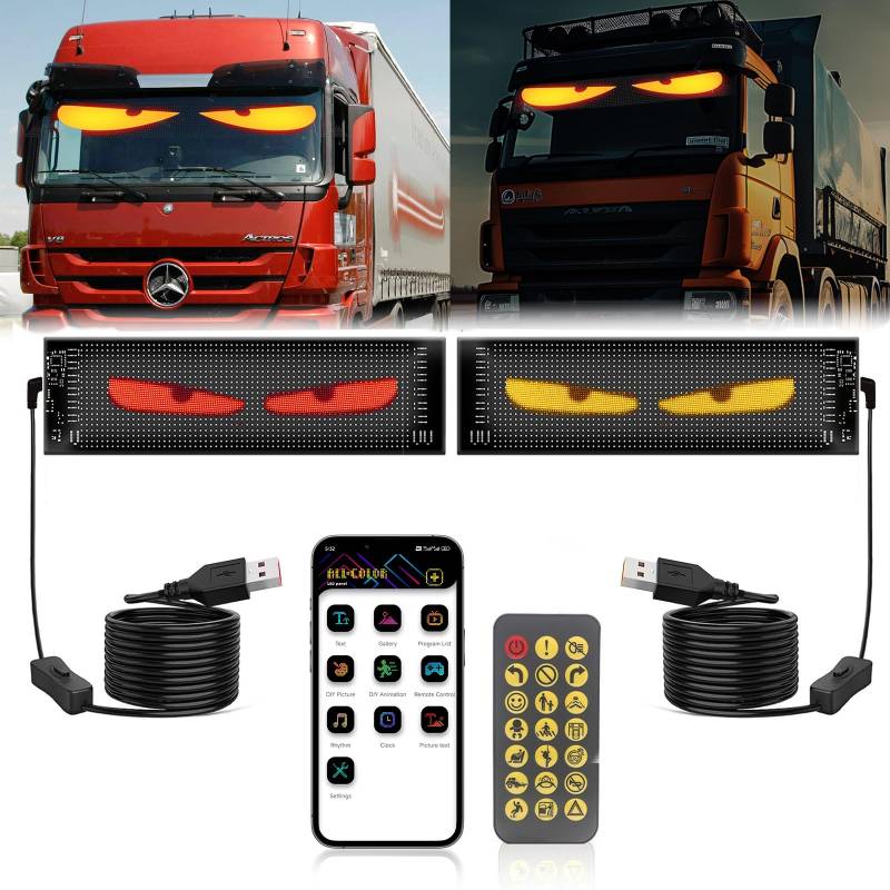 AUORUSI 2er Devil Eyes Light für Auto,120x 595 mm Led Augen für Lkw mit APP und Fernbedienung, RGB Flexible Programmierbar LED panel,Led matrix panel für Auto, LKW, Geschäft, Bar von AUORUSI