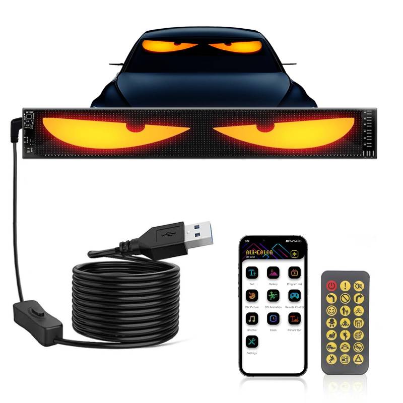 AUORUSI Devil Eyes Light für Auto,120 x 595 mm Led Augen für Lkw mit APP und Fernbedienung, RGB Flexible Programmierbar LED panel,Led matrix panel für Auto, LKW, Geschäft, Bar von AUORUSI