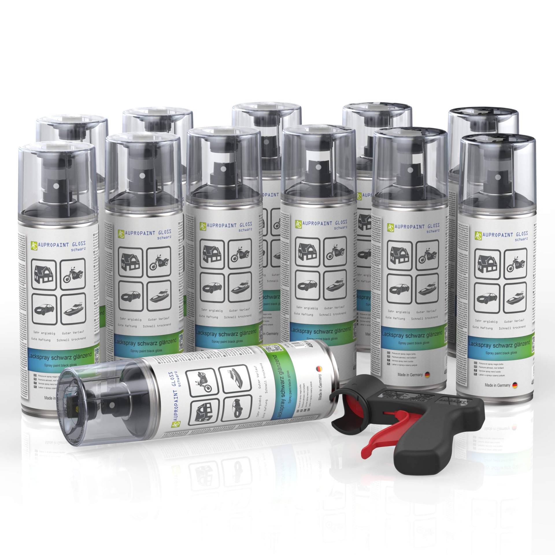 AUPROTEC Lackspray AUPROPAINT GLOSS schwarz glänzend Sprühlack Glanzlack Auto Lack Spray 12x 400ml + 1x Original Pistolengriff AUPROTEC Lackspray AUPROPAINT GLOSS schwarz glänzend Sprühlack Glanzlack Auto Lack Spray 12x 400ml + 1x Original Pistolengriff von AUPROTEC