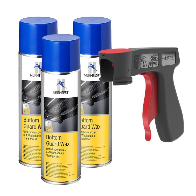 AUPROTEC Pistolengriff + Normfest Unterbodenschutz Wachs Steinschlagschutz Bottom Guard Wax Spray 3X 500ml von AUPROTEC