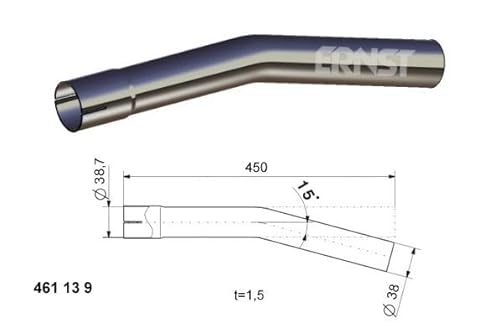 Auspuff Rohrbogen 15à‚ ° Grad Làƒ ¤nge 450 mm einseitig aufgeweitet àƒ˜ 38 42 45 50 55 60 65 mm Auswahl: (àƒ˜ 38 mm AuàƒŸendurchmesser) von AUPROTEC