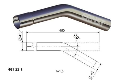 Auspuff Rohrbogen 30 ° Grad Länge 450 mm einseitig aufgeweitet à˜ 38 42 45 50 55 60 65 mm Auswahl: (à˜ 45 mm AuàŸendurchmesser) von AUPROTEC