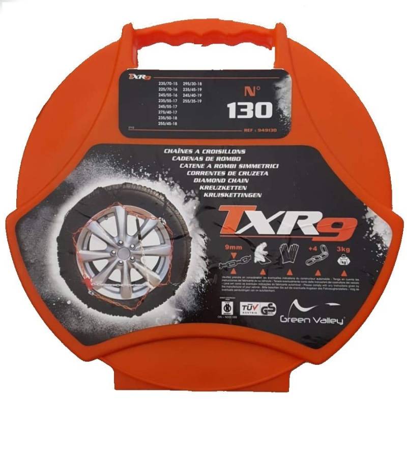 TXR9 Set Schneeketten 9 mm für Auto zugelassen TUV GS - V5117 Gruppe 130 von TXR9