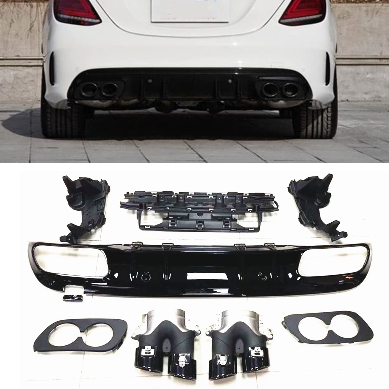 Heckdiffusor Auspuffspitzen schwarz für Mercedes Benz C-Klasse W205 AMG Limousine 2015-2020 C43 Style Heckdiffusor Auspuffspitzen schwarz für Mercedes Benz C-Klasse W205 AMG Limousine 2015-2020 C43 Style von AUSMILA