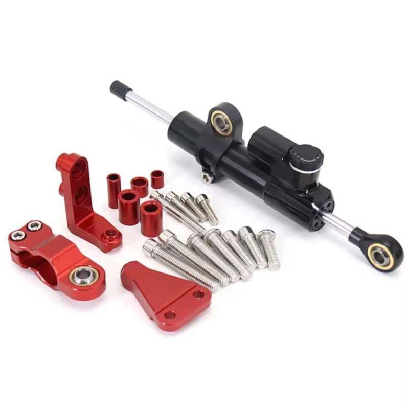 AUTEBGV Kompatibel Mit Aprilia Für RS660 2021 2022 2023 Motorrad Lenkstabilisierungsdämpferhalterung Einstellbarer Linearer Stoßdämpfer Universell Motorrad Lenkungsdämpfer(Black-Red1) von AUTEBGV