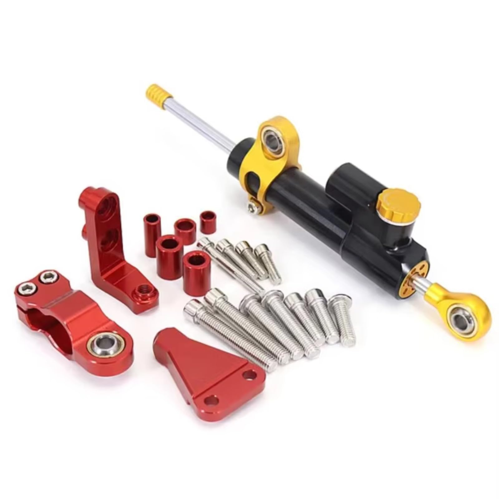 AUTEBGV Kompatibel Mit Aprilia Für RS660 2021 2022 2023 Motorrad Lenkstabilisierungsdämpferhalterung Einstellbarer Linearer Stoßdämpfer Universell Motorrad Lenkungsdämpfer(Black-Red2) von AUTEBGV