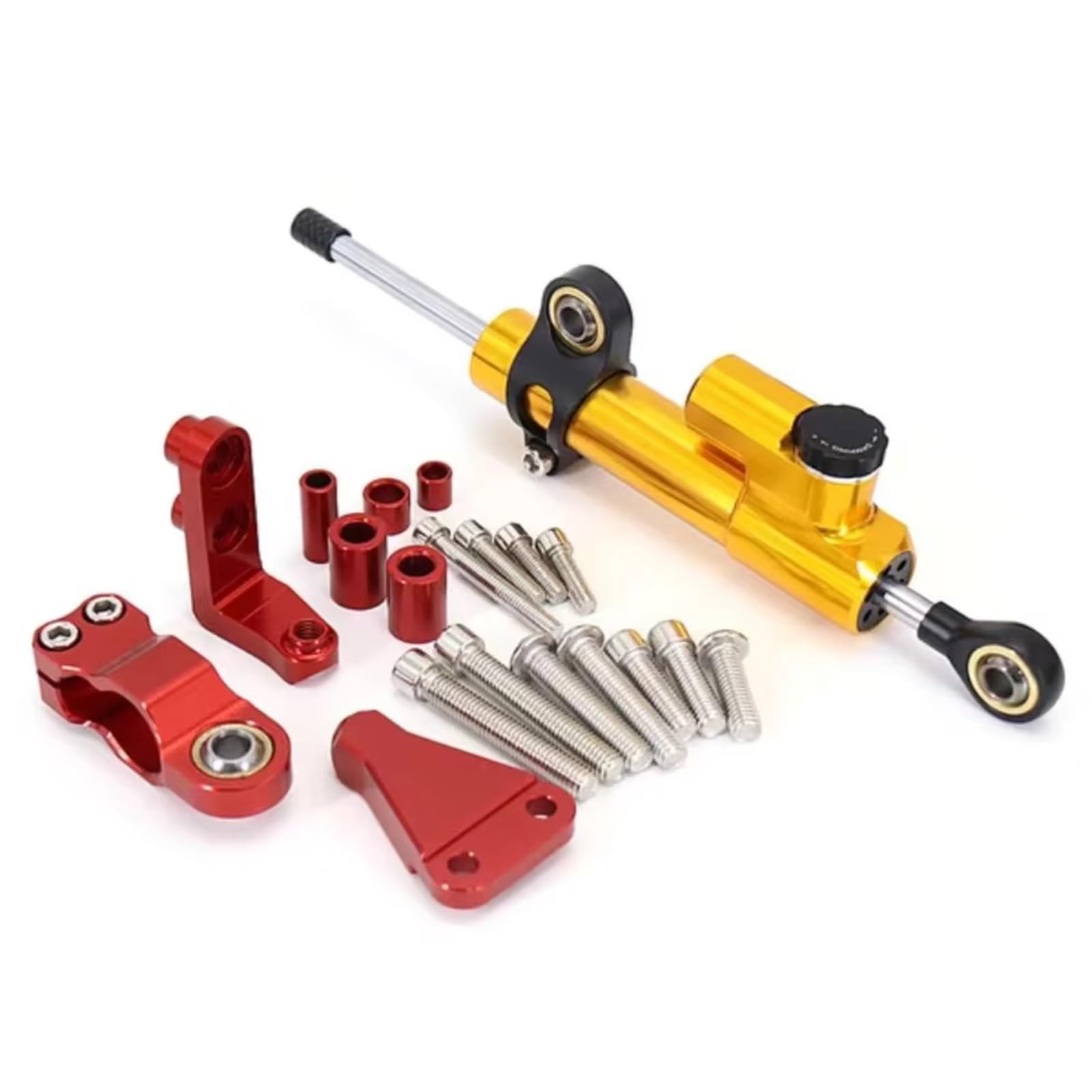 AUTEBGV Kompatibel Mit Aprilia Für RS660 2021 2022 2023 Motorrad Lenkstabilisierungsdämpferhalterung Einstellbarer Linearer Stoßdämpfer Universell Motorrad Lenkungsdämpfer(Yellow-Red) von AUTEBGV