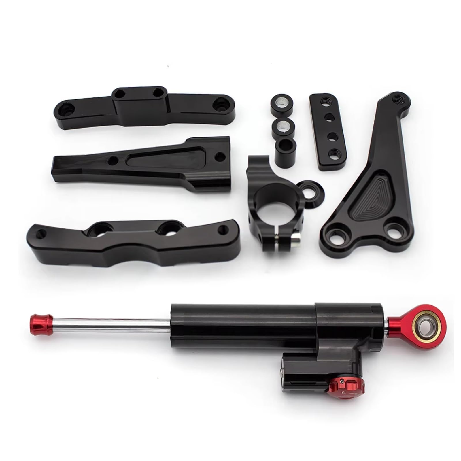 AUTEBGV Kompatibel Mit CB650F 2014 2015 2016 2018 2019 Motorrad Stabilisator Lenkungsdämpfer Linear Stoßdämpfer Montageteile Kit Universal Motorrad Lenkungsdämpfer(Black-Red) von AUTEBGV