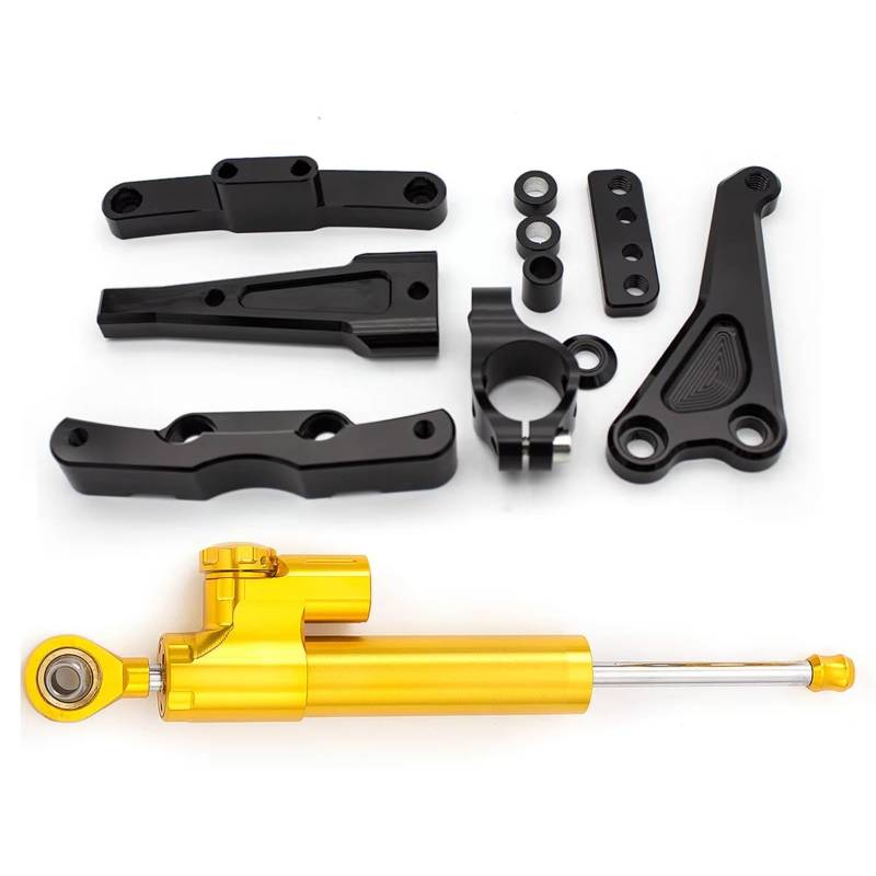 AUTEBGV Kompatibel Mit CB650F 2014 2015 2016 2018 2019 Motorrad Stabilisator Lenkungsdämpfer Linear Stoßdämpfer Montageteile Kit Universal Motorrad Lenkungsdämpfer(Yellow) von AUTEBGV