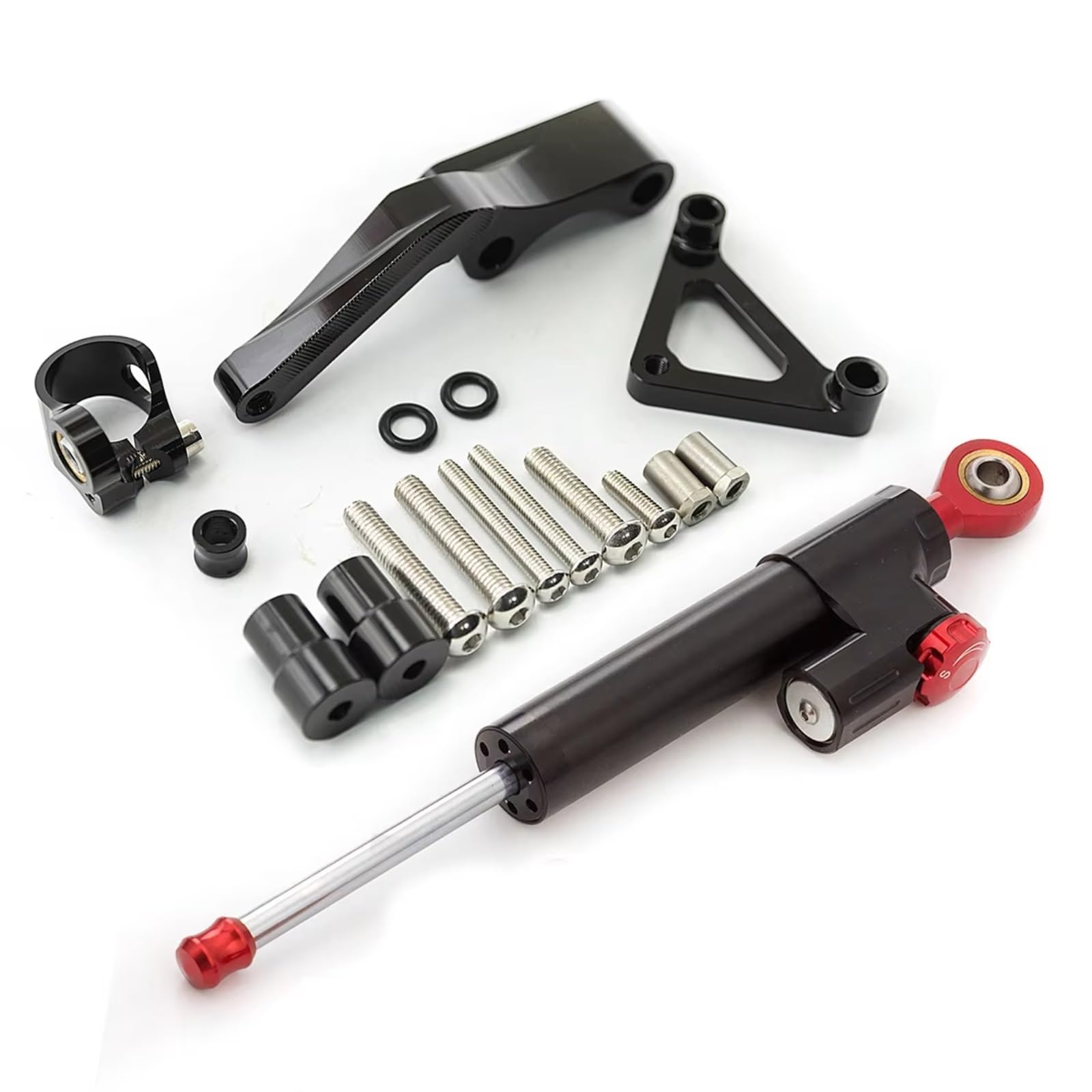 AUTEBGV Kompatibel Mit Ducati Für Monster 696 Motorrad Stabilisator Lenkungsdämpfer Stoßdämpfer Montagehalterungssatz Zubehör Motorrad Lenkungsdämpfer(Black-Red) von AUTEBGV