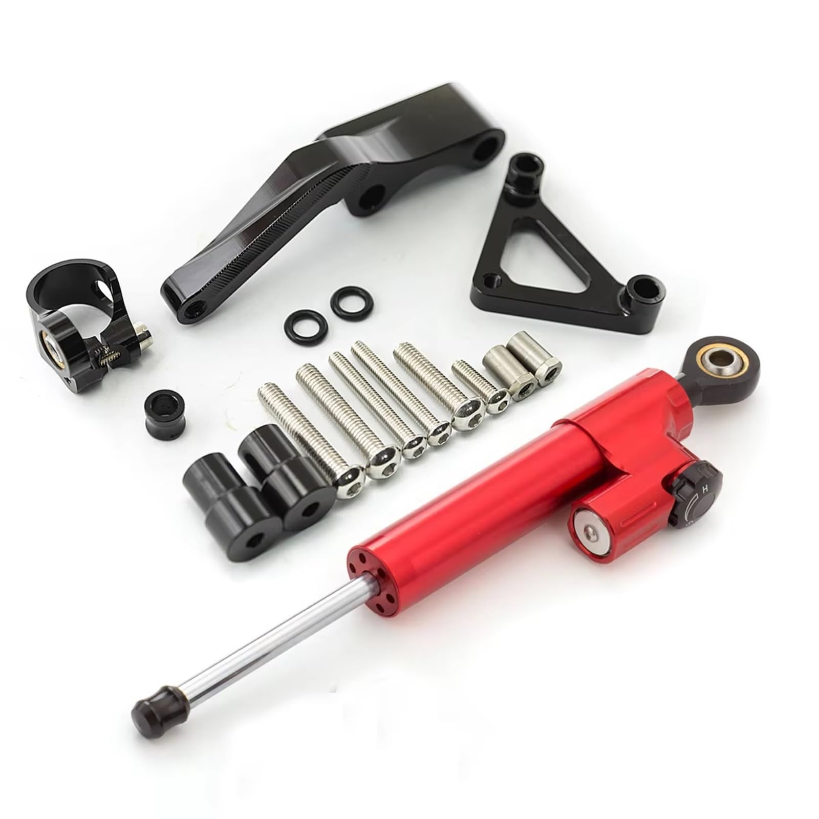 AUTEBGV Kompatibel Mit Ducati Für Monster 696 Motorrad Stabilisator Lenkungsdämpfer Stoßdämpfer Montagehalterungssatz Zubehör Motorrad Lenkungsdämpfer(Red-Black) von AUTEBGV