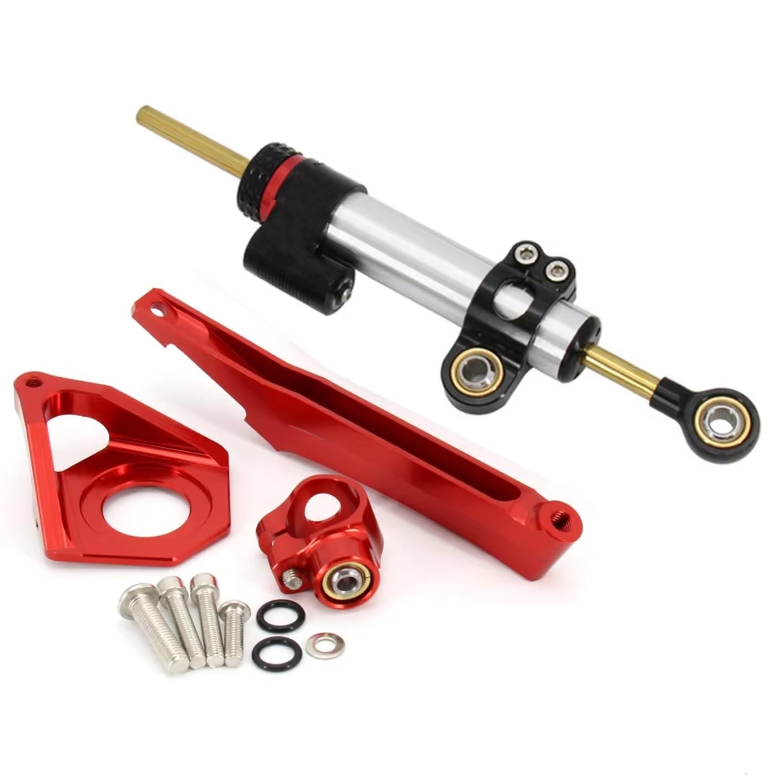 AUTEBGV Kompatibel Mit Yamaha Für YZF600 2003 2004 2005 Motorräder Lenkung Stabilisieren Dämpfer Einstellbare Kit Montage Linear Stoßdämpfer Teile Motorrad Lenkungsdämpfer(Silver-Red) von AUTEBGV