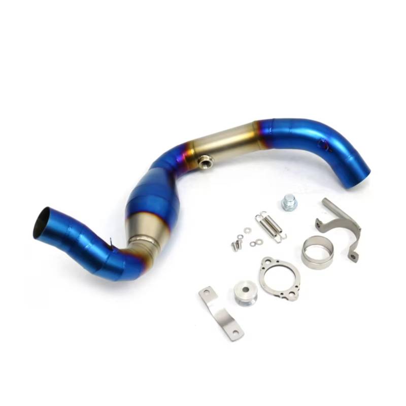 AUTEBGV Motorrad Mittelrohr Für G310R G310Gs Motorrad-Auspuffkrümmer Verbindungsrohr 51mm Schalldämpfer Für Fluchtwinkelverbindung Unterrohr Edelstahl(Blue) von AUTEBGV