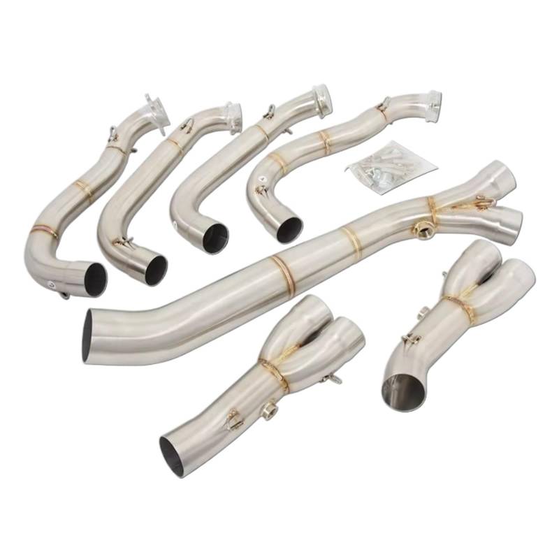 AUTEBGV Motorrad Mittelrohr Für S1000RR 2010-2018 Für S1000R 2015-2018 Komplettsystem-Motorradauspuff Für Escape Header Front Link Pipe Für Connect 60mm Schalldämpfer(Silver) von AUTEBGV