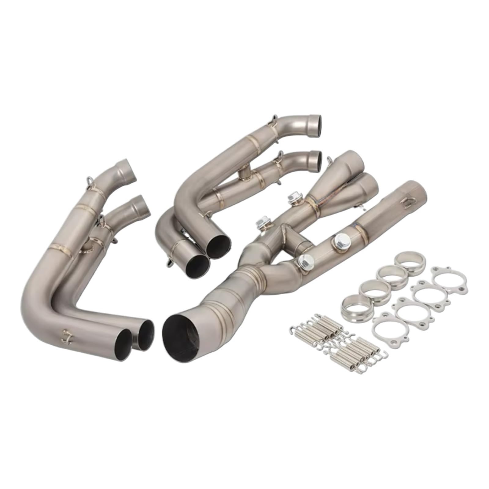 AUTEBGV Motorrad Mittelrohr Für S1000RR S1000R 2019 2020 2021 2022 Motorradauspuff Für Fluchtsysteme Header Vorne Und Mittleres Verbindungsrohr Schalldämpfer(Silver) von AUTEBGV