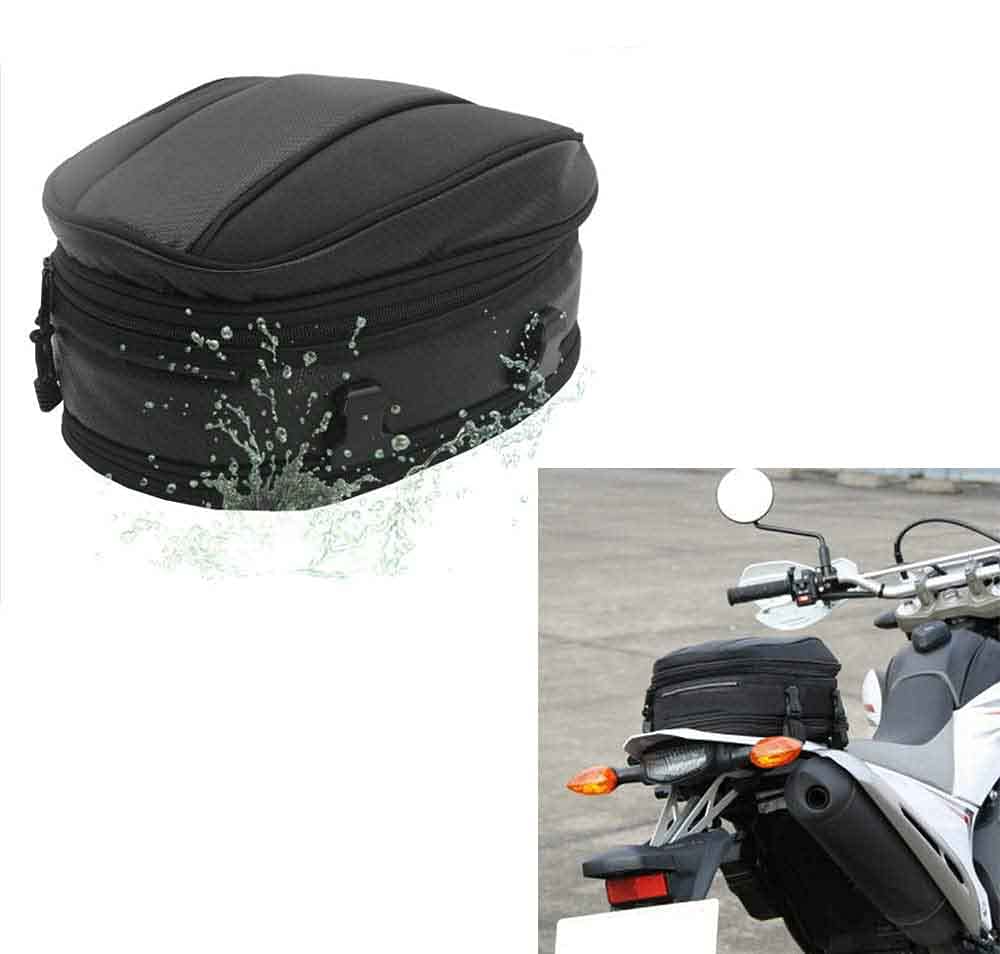 Motorrad Rücksitz Tail Pack Tasche Wasserdicht Leder Erweiterbar Gepäcktasche PU 7.5-10L Kapazität für Universal Fit von Krtopo