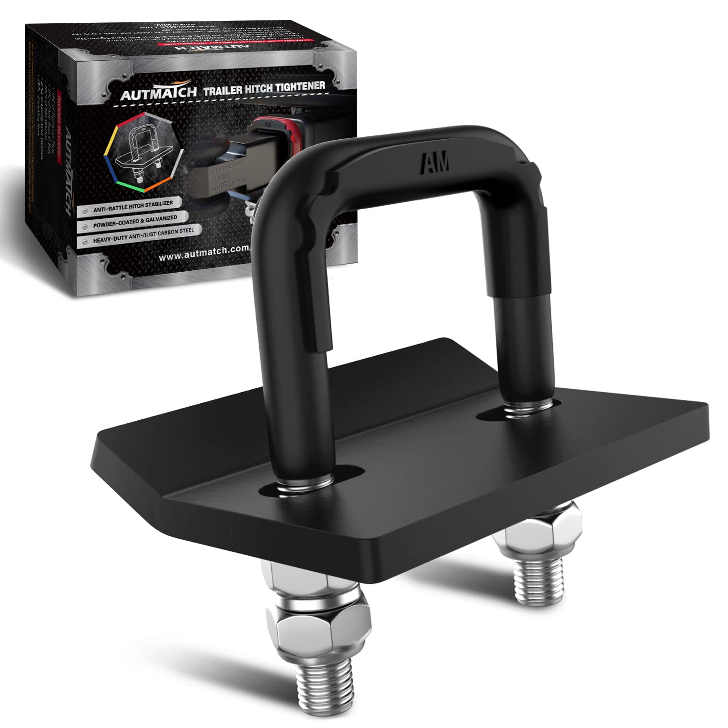 AUTMATCH Anhängekupplungsspanner Anti-Rassel Klemme Heavy Duty Stahl Stabilisator Autozubehör für 1,25 und 2 Zoll Anhängerkupplungen Anti-Rost Doppelbeschichtung Schutz Matt Schwarz von AUTMATCH