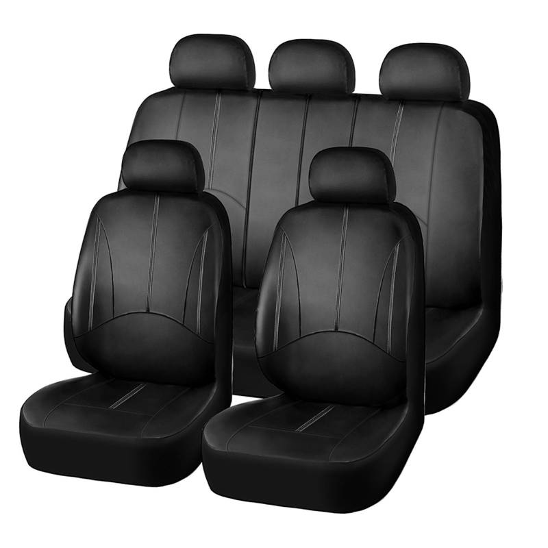 AUTO HIGH Auto-Sitzbezüge Set Universal - Schwarz Auto-Schonbezüge für die Vordersitze & Rückbank mit Airbag - Kunsleder Autositz Schutzbezug Komplett-Set, 11-teilig, TY1830 von AUTO HIGH