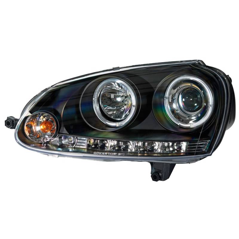 AUTO-STYLE Satz Scheinwerfer kompatibel mit Volkswagen Golf V 2003-2008 - Schwarz - inkl. Standlichtringen von AUTO-STYLE