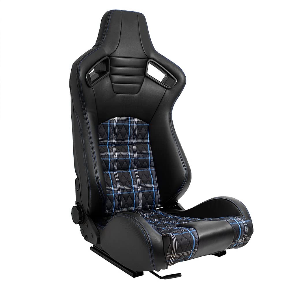 AUTO-STYLE Sportsitze 'GT' - Schwarz Kunstleder + Stoff in Blau Karomuster + Blaue Naten - Doppelseitig Verstellbare Rückenlehne - inkl. Laufschienen AUTO-STYLE Sportsitze 'GT' - Schwarz Kunstleder + Stoff in Blau Karomuster + Blaue Naten - Doppelseitig Verstellbare Rückenlehne - inkl. Laufschienen von AUTO-STYLE