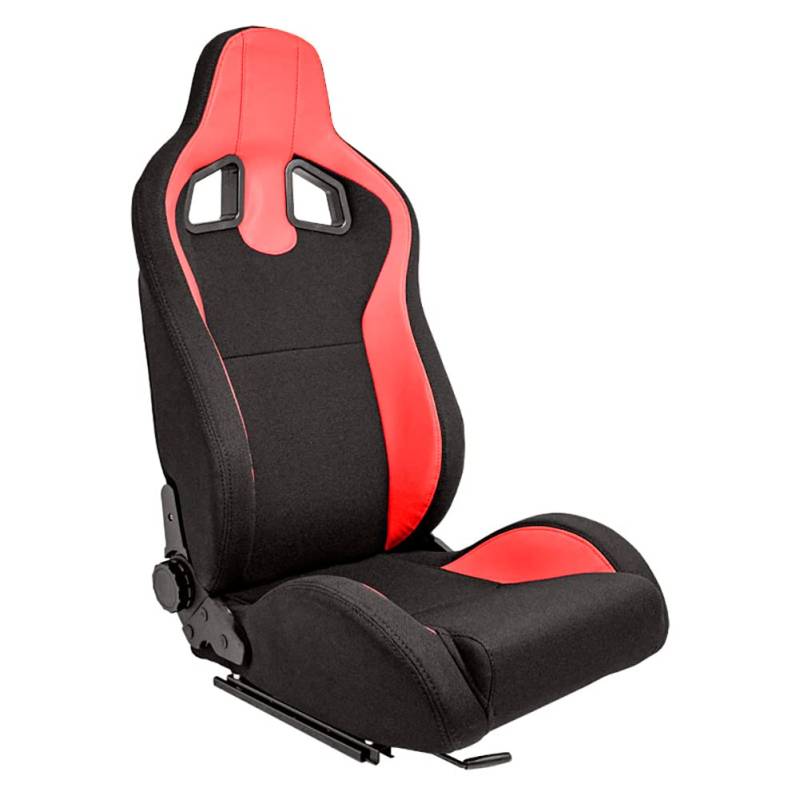 Sportsitze 'MR' - Schwarz Kunstleder + Rot Pine Textil - Doppelseitig Verstellbare Rückenlehne - inkl. Laufschienen von AUTO-STYLE