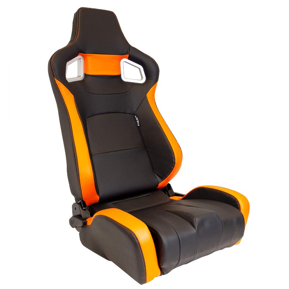 Sportsitze 'RS6-II' - Matt-Schwarz/Orange Kunstleder - Doppelseitig Verstellbare Rückenlehne - inkl. Laufschienen Sportsitze 'RS6-II' - Matt-Schwarz/Orange Kunstleder - Doppelseitig Verstellbare Rückenlehne - inkl. Laufschienen von AUTO-STYLE