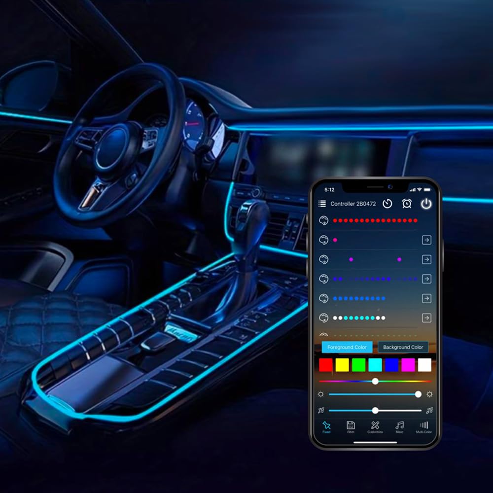 AUTO-STYLE 2-teilige mehrfarbige LED-Innenraumbeleuchtung mit App-Steuerung & 5-Meter-Lichtwellenleiter von AUTO-STYLE