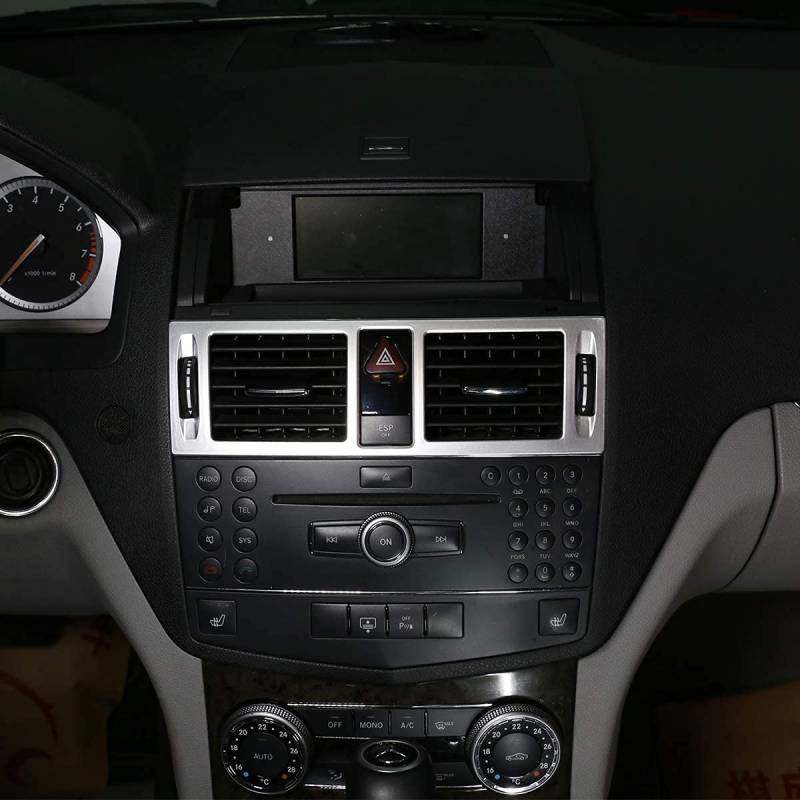 ABS Auto Mittelkonsole Klimaanlage Lüftungsgitter Rahmen Verkleidung für Benz C-Klasse W204 2007–2010 Autozubehör (Silber) von AUTO-spro