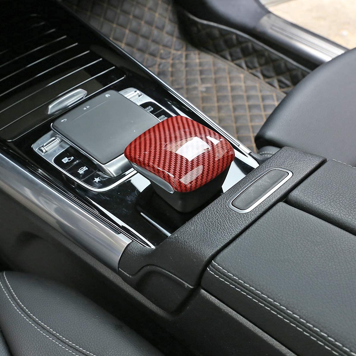 AUTO-spro ABS Kunststoff Auto Mittelkontrolle Armlehne Kopfabdeckung Verkleidung für Benz B-Klasse W247 GLB X247 2020 Autozubehör (rote Kohlefaser) von AUTO-spro