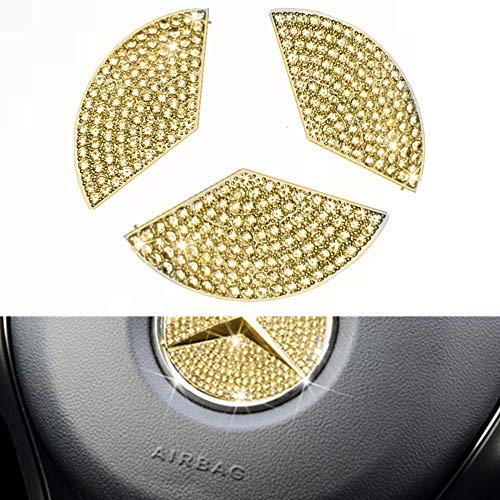 Auto-Innenverkleidung, Lenkrad-Logo, Strasssteine, Kristall-Bling-Zubehör, passend für Benz (Silber, 49 mm (2016–2020)) (Gold, 45 mm) von AUTO-spro