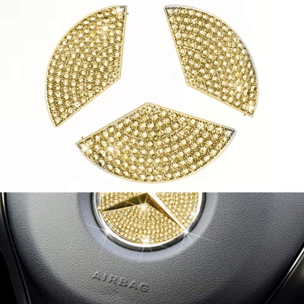 Auto-Innenverkleidung, Lenkrad-Logo, Strasssteine, Kristall-Bling-Zubehör, passend für Benz (Silber, 49 mm (2016–2020)) (Gold, 49 mm (2016–2020)) von AUTO-spro