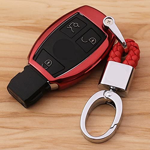 Für Benz Schlüssel Hülle Keyless Smart Auto Schlüsselhalter Fernbedienung Schlüsselanhänger Hülle TPU Schlüsselgehäuse für Benz C E S M CLS CLK GLK GL (Rot) von AUTO-spro