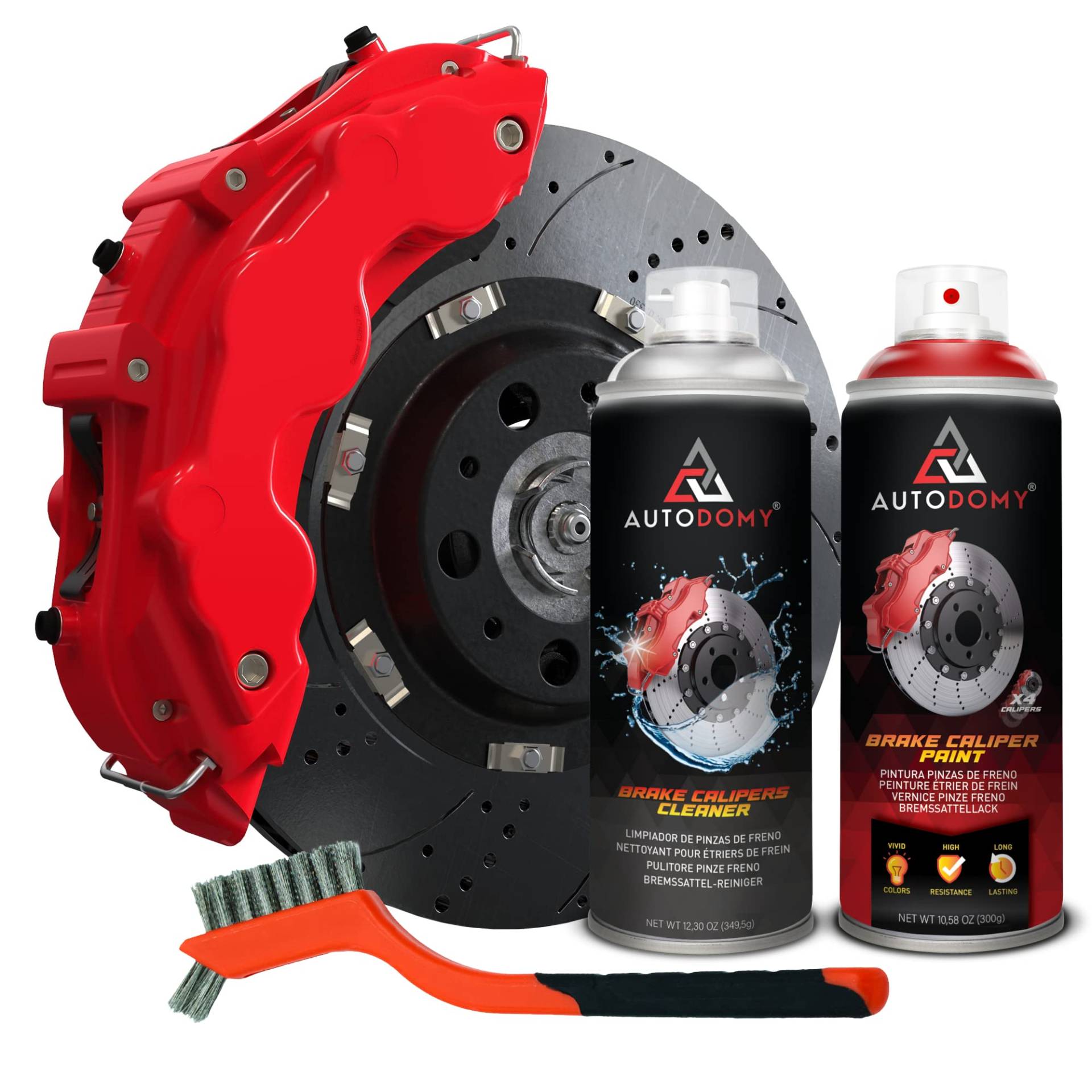 AUTODOMY Bremssattellack Set Spray Sprühfolie für Bremssattel mit hoher Temperaturbeständigkeit + Bremsreiniger + Stahlbürste für Caliper von Auto und Motorrad (Rot) von AUTODOMY