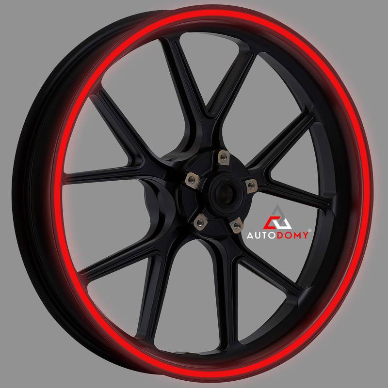 Autodomy Felgenrandaufkleber Reflektierend Komplettset für 2 Räder von 15" bis 19" Zoll Sport Design (Rot Reflektierend, Breite 10 mm) von AUTODOMY