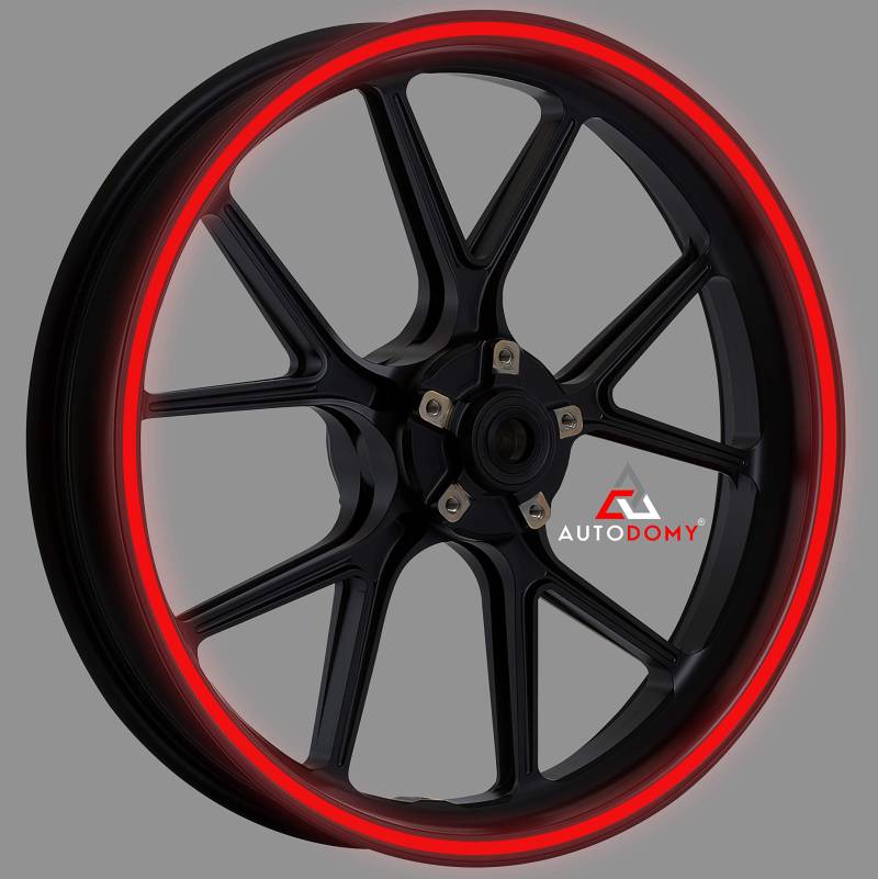 Autodomy Felgenrandaufkleber Reflektierend Komplettset für 2 Räder von 15" bis 19" Zoll Sport Design | Felgen Aufkleber Motorrad Tuning (Reflektierendes Rot, Breite 10 mm) von AUTODOMY