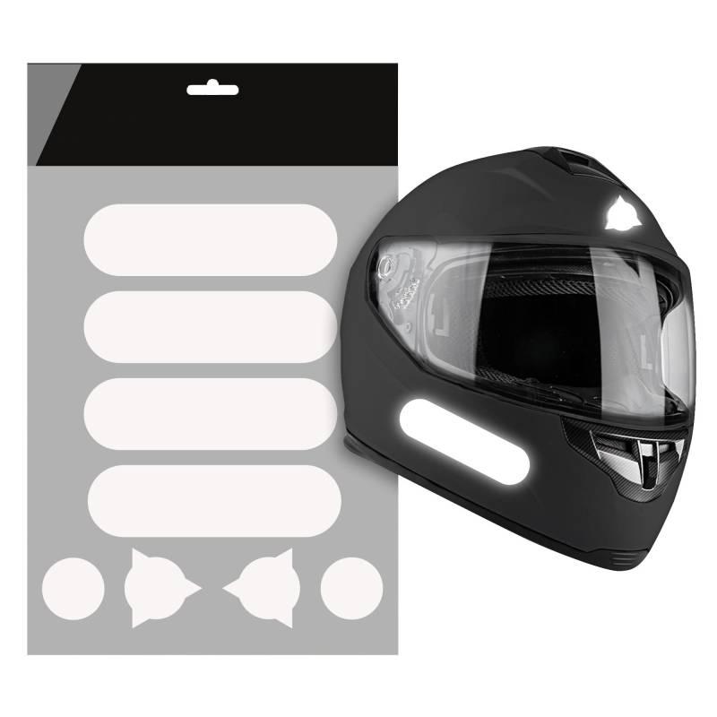 AUTODOMY Reflektierende Aufkleber für Motorradhelm - 8 Stück - Reflektoren Helm - Helmaufkleber Reflektierend - Motorradhelm Aufkleber - Motorrad Aufkleber - Racing Design (Weiß/Silber Reflektierend) von AUTODOMY